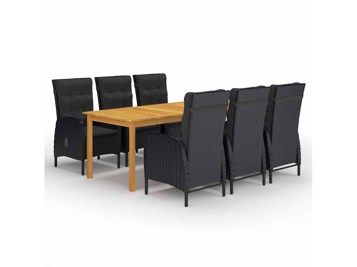 Vidaxl 7 Pcs Conjunto De Jantar Para Jardim Preto