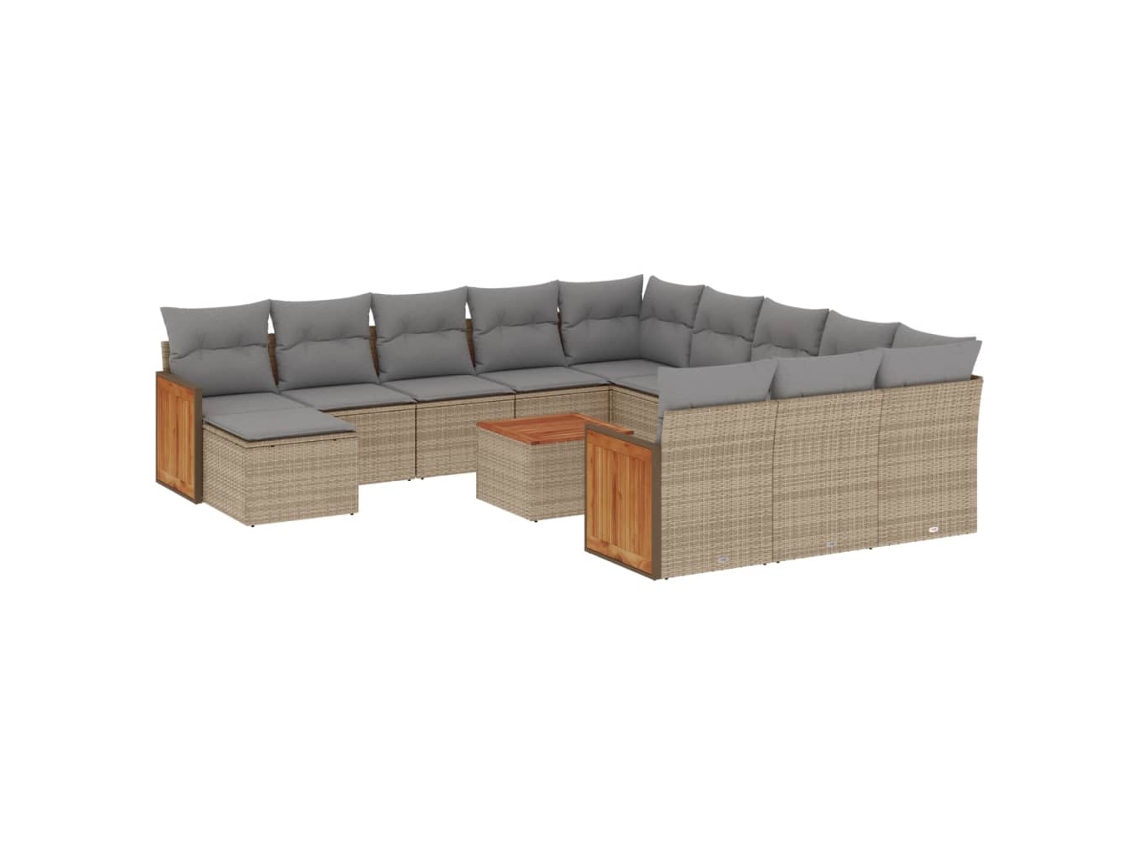 Conjunto de 13 Sofás para Jardim com Almofadões Vime Pe Bege MAISON EXCLUSIVE