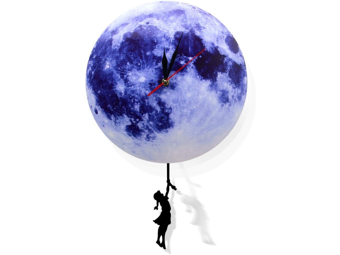 Relógio De Parede Com Design De Lua Da The Geeky Days, Azul, Azul F