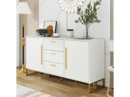 Aparador Branco Elegante Com Padrão Espinha De Peixe, Com 2 Portas E 3 Gavetas Para Sala De Jantar, Cozinha E Sala De Estar (branco) Ge