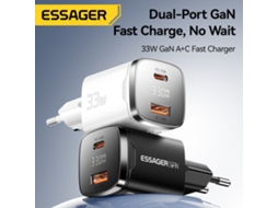 Gan Tech Carregador Usb Pd Essager Es-cd45 Pd33w De 2 Portas Usb-a Usb-c Pd3.0 Qc4.0 Afc Fcp Pps Ip2.4a Com Carregamento Rápido E Visor Digital