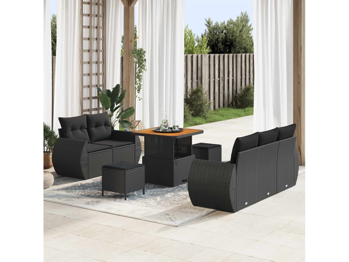 Vidaxl Conjunto De Sofá De Jardim 8 Unid. Preto Vime Pe