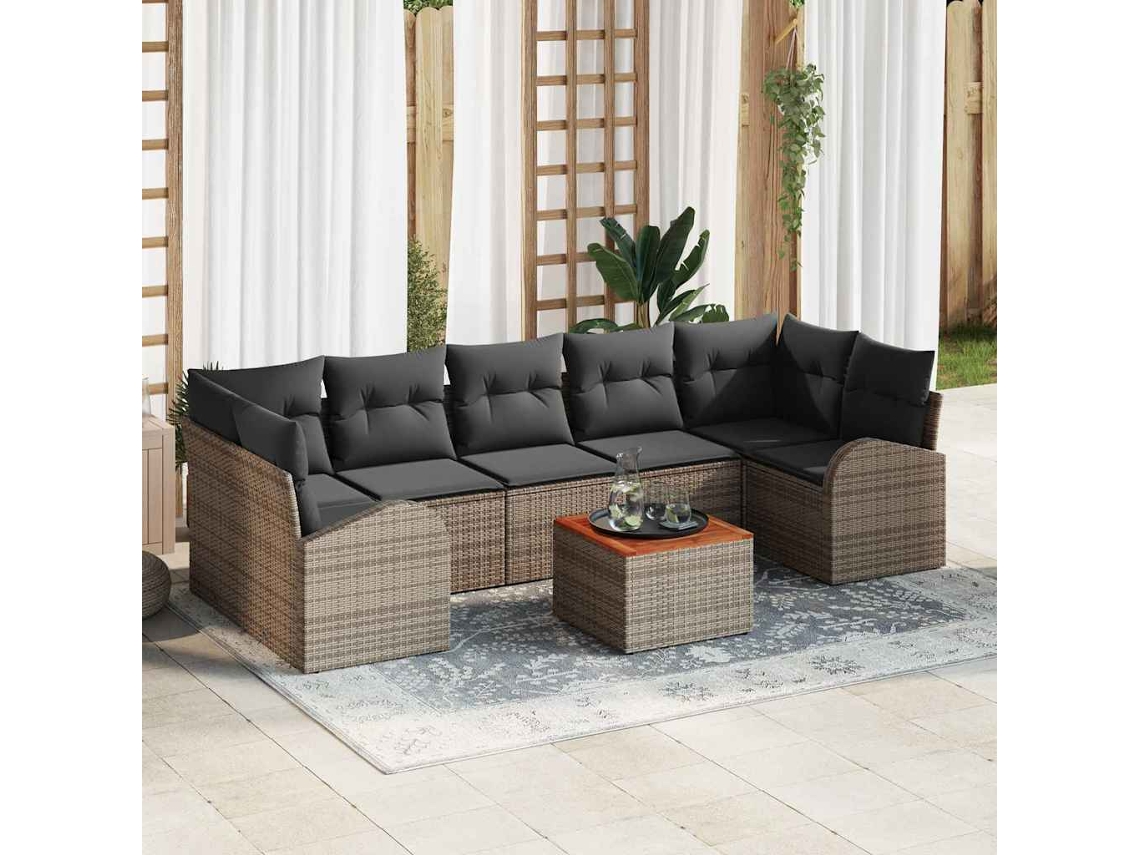 Vidaxl Conjunto De Sofá De Jardim 8 Unid. Cinzeto Vime Pe