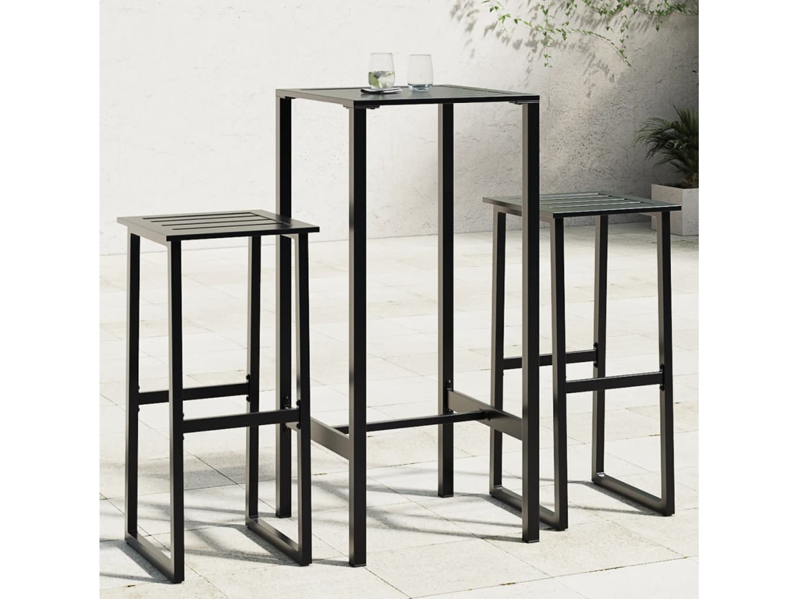 Vidaxl Conjunto De Bar Para Jardim 3 Pcs Aço Revestido A Pó Preto