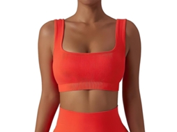 Top de Tirantes Ribado Simples com Sutiã Esportivo para Mulheres Crop Top Confortável para Atividades Diárias e Esportes Cor Laranja