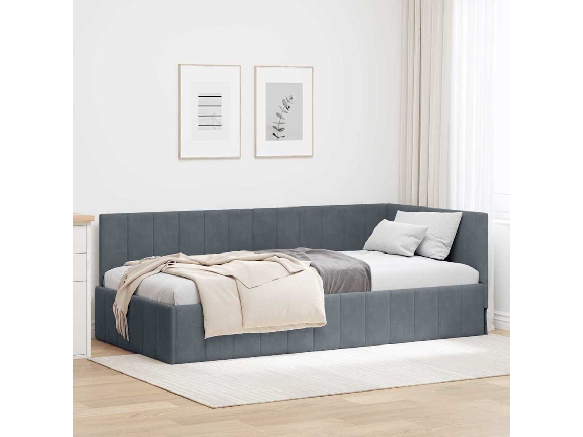 Vidaxl Estrutura De Cama De Canto Cinza Escuro 90 Cm X 190 Cm Veludo