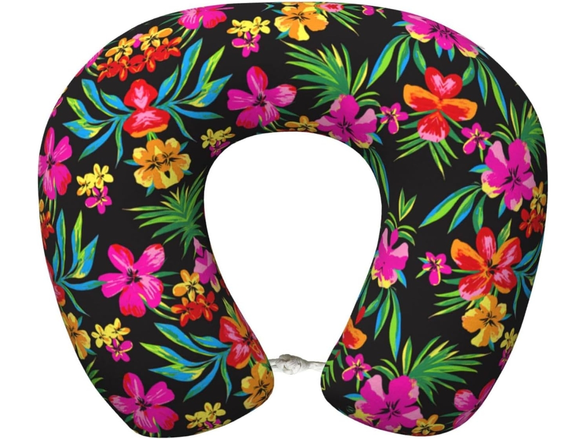 Travesseiro de Viag Espuma Viscoelástica com Estampa Flores Havaianas Suporte para o Pescoço 100 % Poliéster