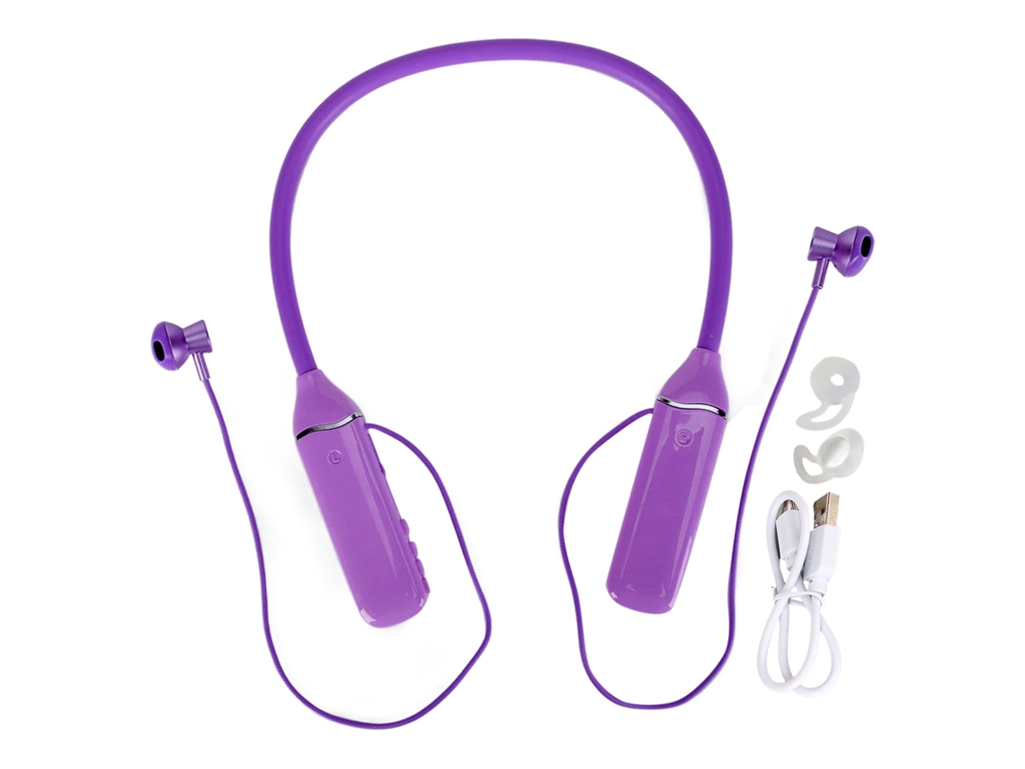 Fone De Ouvido Bluetooth Neckband Com Led, Cartão De Memória, Fones Magnéticos E Luz Rgb Roxo