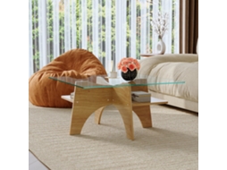 Mesa Lateral/centro Quadrada Vidro Mdf Madeira Clara 80cm