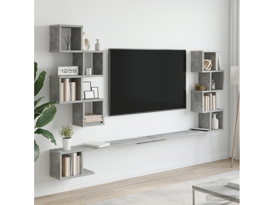 Vidaxl Prateleira De Tv Montada Na Parede Cinzento Cimento