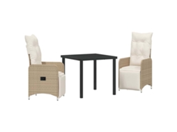 Conjunto de Jantar para Jardim 3 Pcs Bege Vime Pe MAISON EXCLUSIVE
