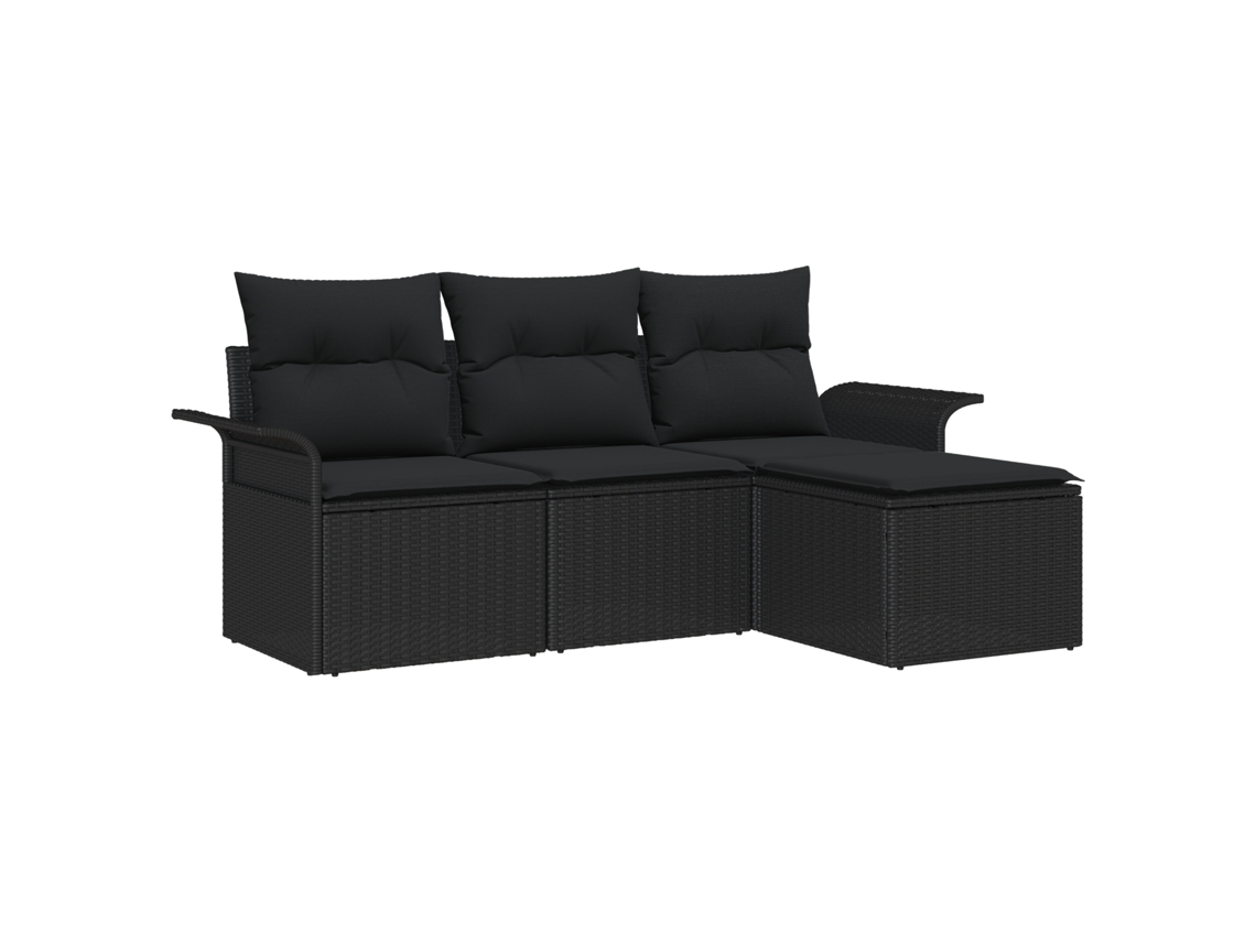 Conjunto 4 Conjunto De Sofá De Jardim Vidaxl Preto Vime Pe (196 X 117 X 69 Cm)