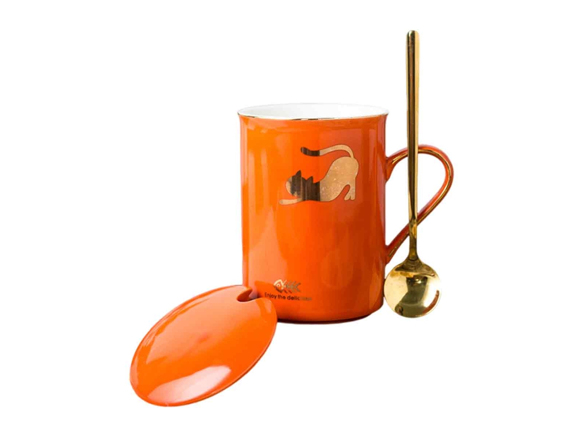 Caneca Cerâmica 350Ml com Colher e Tampa Caneca Criativa para Casal NEVEANCE