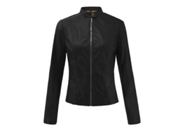 2026-chaqueta De Cuero Falso Vintage Otoño Para Mujer Con Cremallera Y Cuello Alto Slim Fit Manga Larga Uvx L Negro
