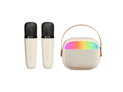 Mini máquina de karaokê Bluetooth com microfone duplo e alto-falante para entretenimento doméstico e festas, branco Yizhood