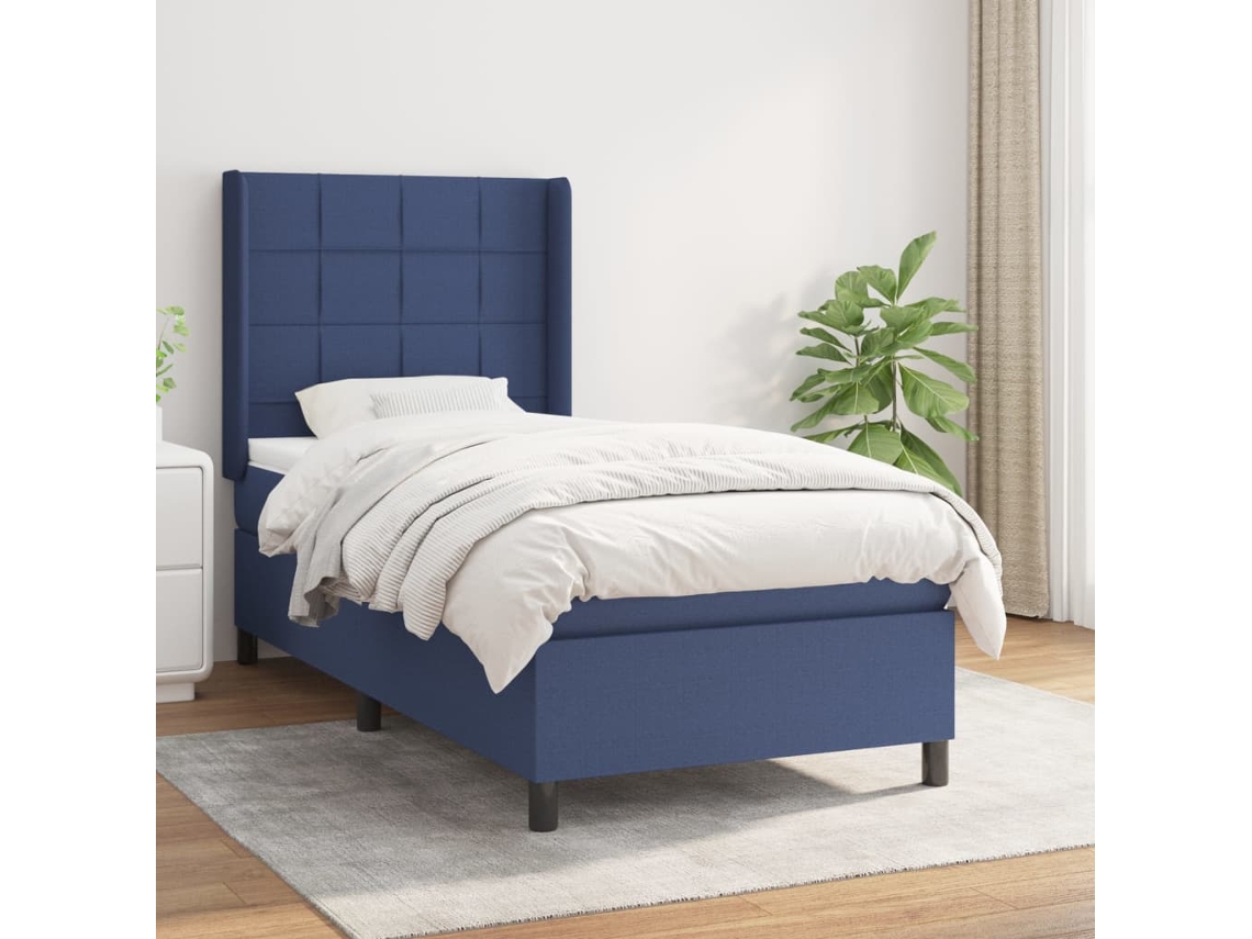 Vidaxl Cama Com Molas/colchão 90x200 Cm Tecido Azul