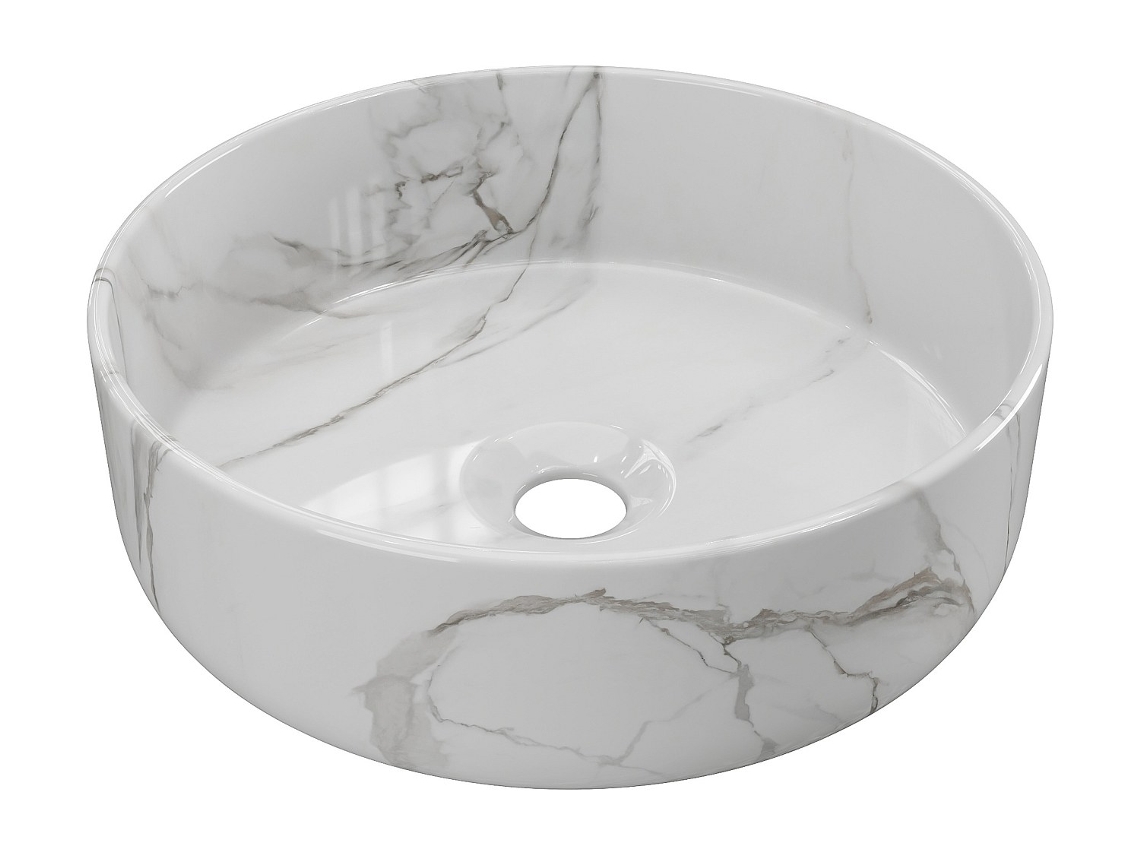 Lavabo Redondo Blanco Efecto Mármol En Cerámica 36 Cm Viamarba VENTE-UNIQUE.PT