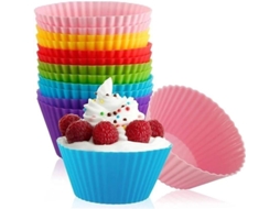Kit 12 Forminhas Silicone Cupcake Multicoloridas 6.5cm Antiaderente Brigadeiro Tortinha Airfryer F Gokoco
