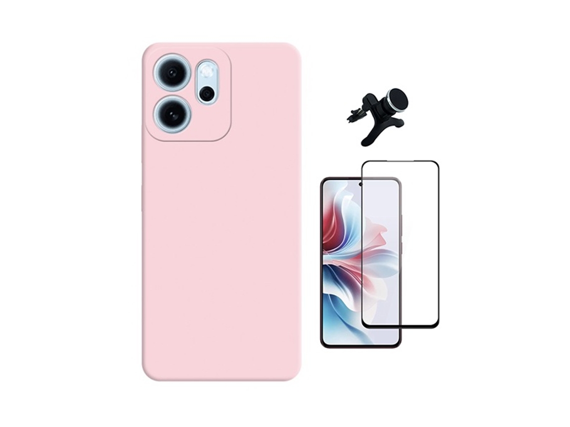 Kit Vidro Temperado Capa Silicone Líquido Suporte Magnético Reforçado Phonecare Para Oppo Reno14 F - Rosa