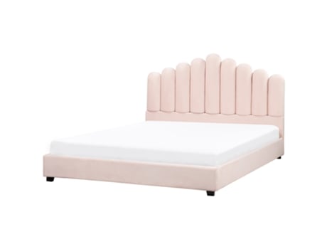 Cama De Casal Beliani Vincennes De Veludo Rosa 180x200