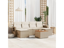 Vidaxl 7 Pcs Conjunto De Sofás P/ Jardim Com Almofadões Vime Pe Bege