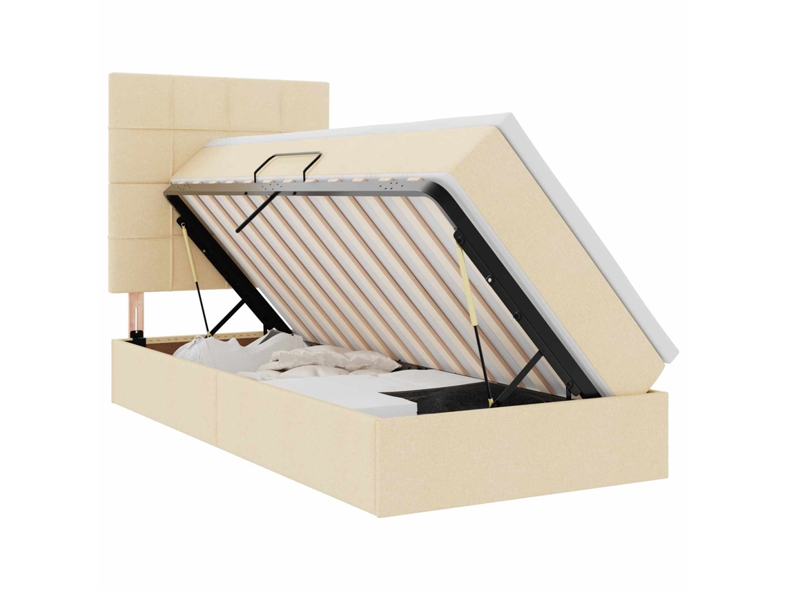 SYFAX™ Cama de Armazenamento Led com Colchão Creme 100 X 200 Cm Tecido