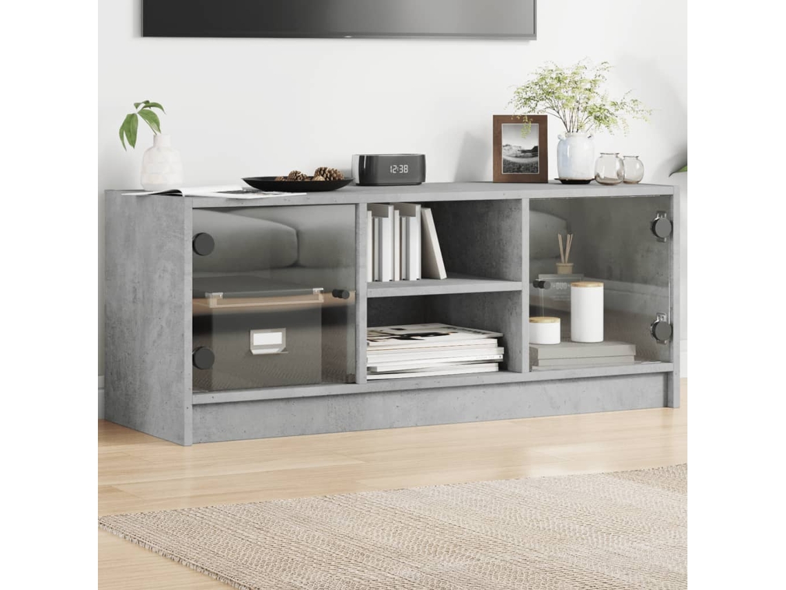 Vidaxl Móvel De Tv C/ Portas De Vidro 102x37x42 Cm Cinza Cimento