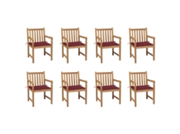 Vidaxl Cadeiras De Jardim Almofadões Vermelho Tinto 8 Pcs Teca Maciça