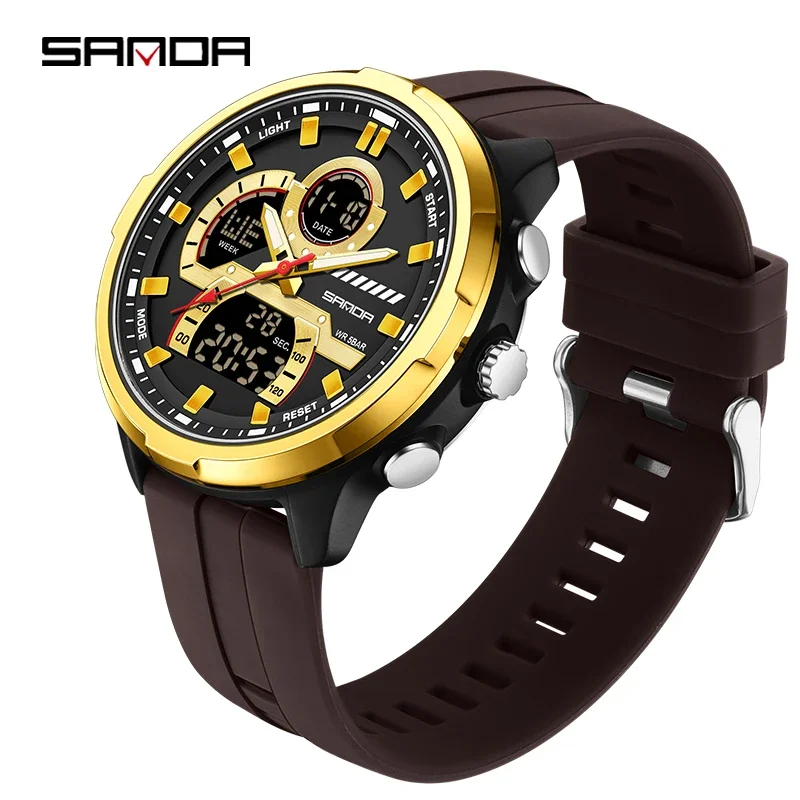 Relógio Digital Masculino com Visor Duplo À Prova D'água Luminoso MDUG (dourado)