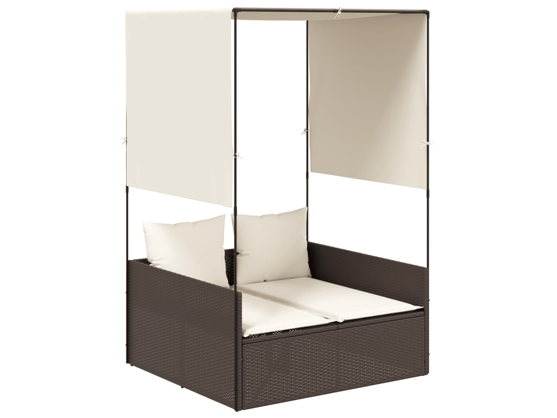 Maison Exclusive - Espreguiçadeira Dupla Com Teto E Cortinas Vime Pe Castanho