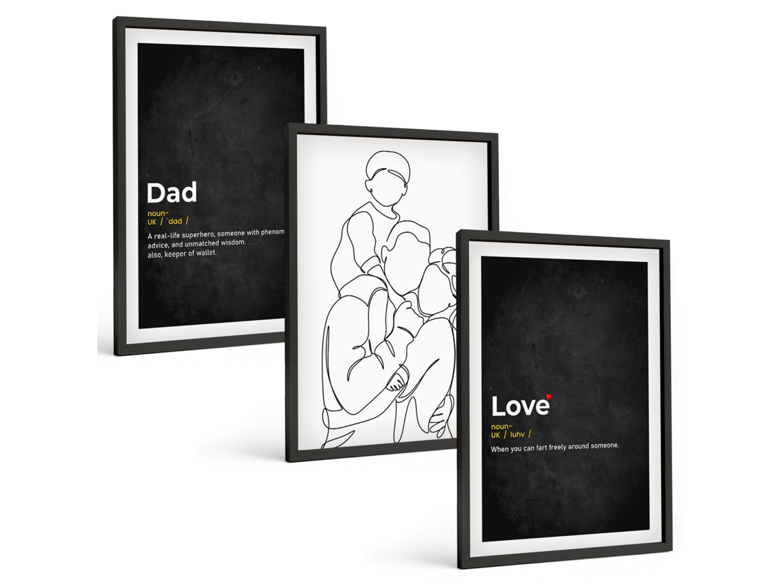 Conjunto De Pinturas Arte De Linha Familiar, Amor, Paternidade Espelharte (3 Peças 40x60 Cm)