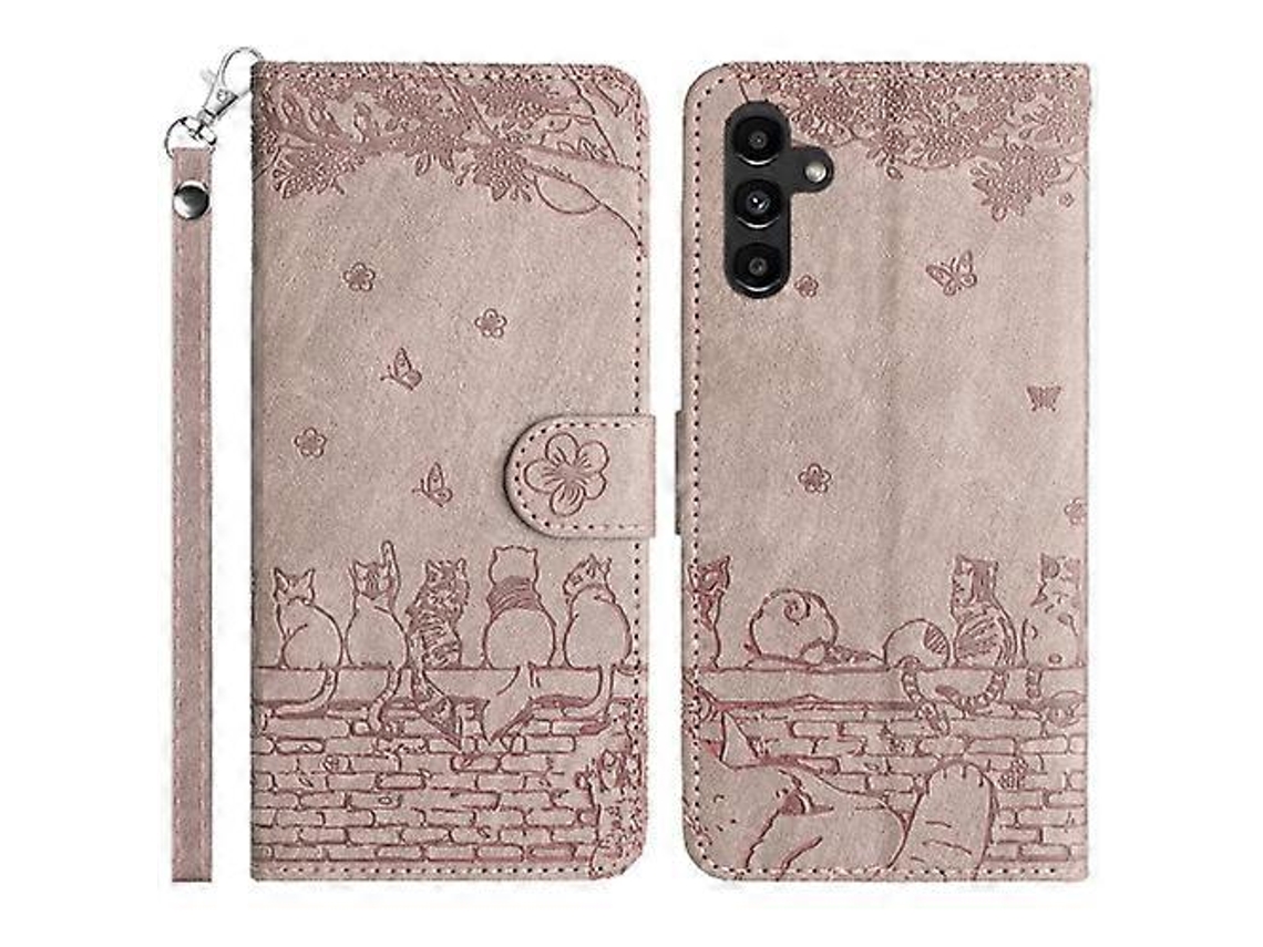 Capa De Couro Com Estampa De Gato E Cordão Compatível Com Samsung Galaxy S24 D