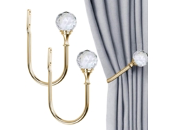 2 Peças De Cortinas Em Forma De U Com Bolas De Cristal Transparentes Para