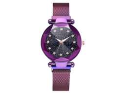 Relógio de Pulso Feminino de Quartzo com Pulseira de Malha e Botão Magnético (roxo)