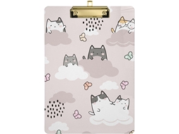 Prancheta De Acrílico Kawaii Com Estampa Gatos No Céu