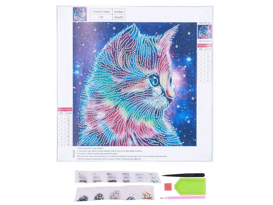 Kit de Pintura de Diamante 5d Gato Diy para Decoração de Parede com Ferramentas | S/MARCA