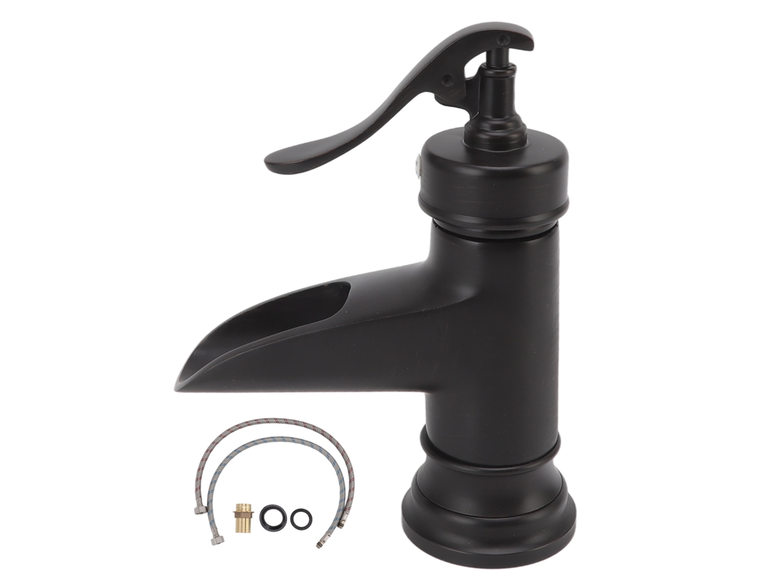 Faucet De Bacia 1 Buraco Cascata Controle Água Fria/quente Preto