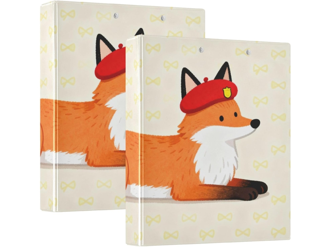 Pasta Escolar Orange Fox Design, 1, 5 Polegadas, 3 Anéis com Sacos, Pacote com 1 ou 2 Pastas para Mesa, 200 Folhas