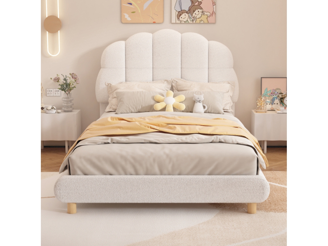 90x200cm Cama De Solteiro Infantil Acolchoada Com Cabeceira Fofa Em Branco Liptaptyn