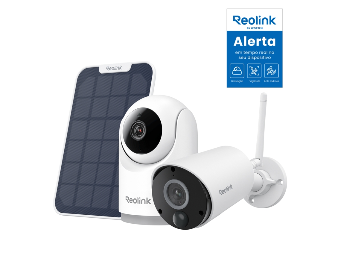 Kit Segurança 1 -REOLINK E321+B320 com Painel Solar e Placa Dissuadora (WiFi - 3MP - Branco)