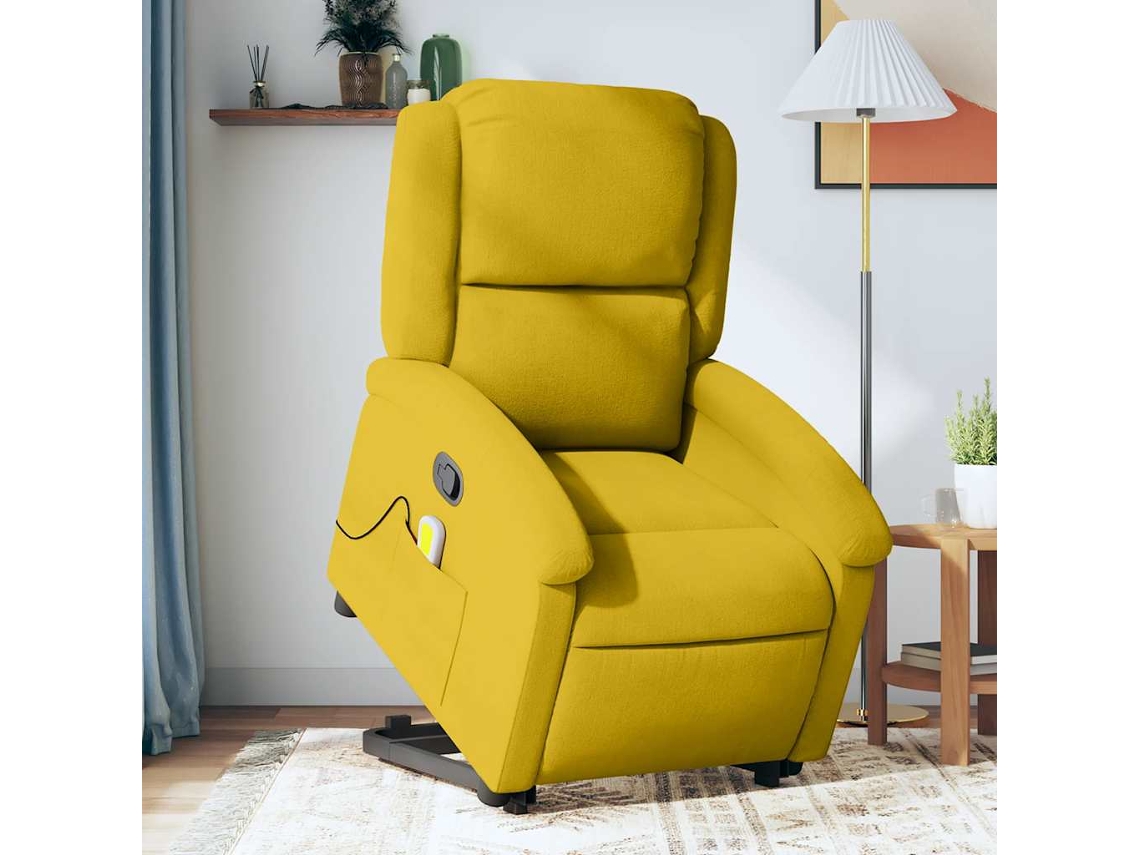 Vidaxl Poltrona Elevatória De Massagens Veludo Amarelo