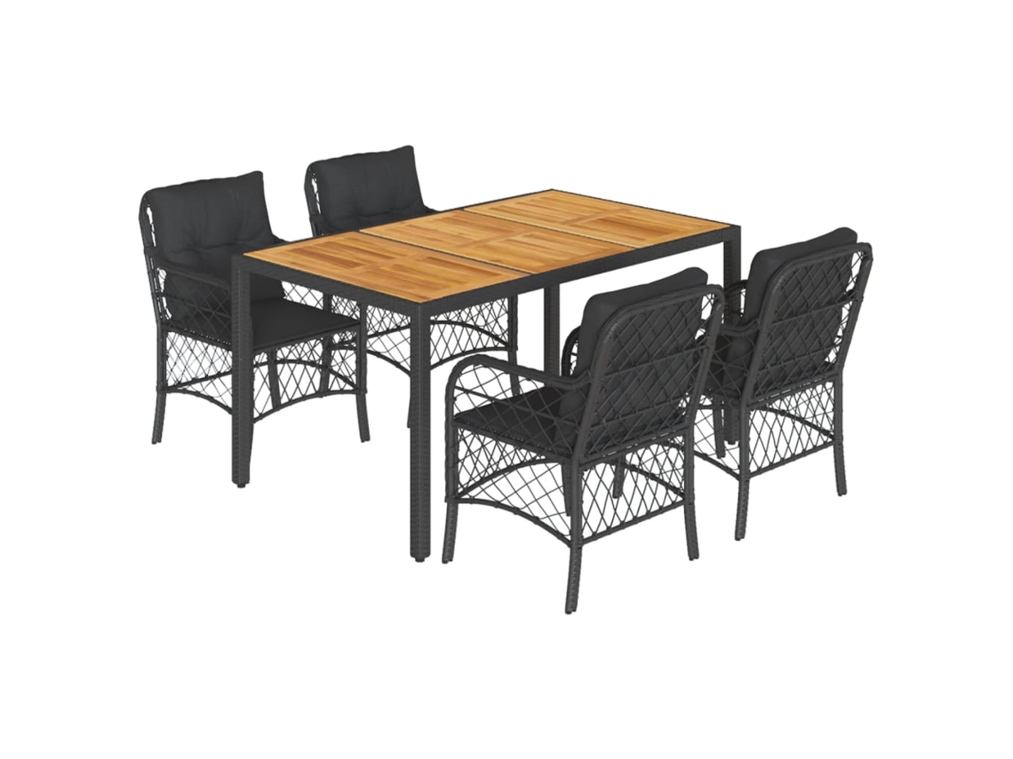 Conjunto de 5 Jantar para Jardim com Almofadões Vime Pe Preto MAISON EXCLUSIVE