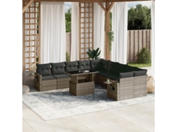 Jogo de Sofá Jardim 11 Peças C/ Almofadões Vime Pe Cinza Dkd Home Decor