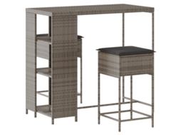 Maison Exclusive - 3 Pcs Conjunto De Bar P/ Jardim C/ Almofadões Vime Pe Cinzento