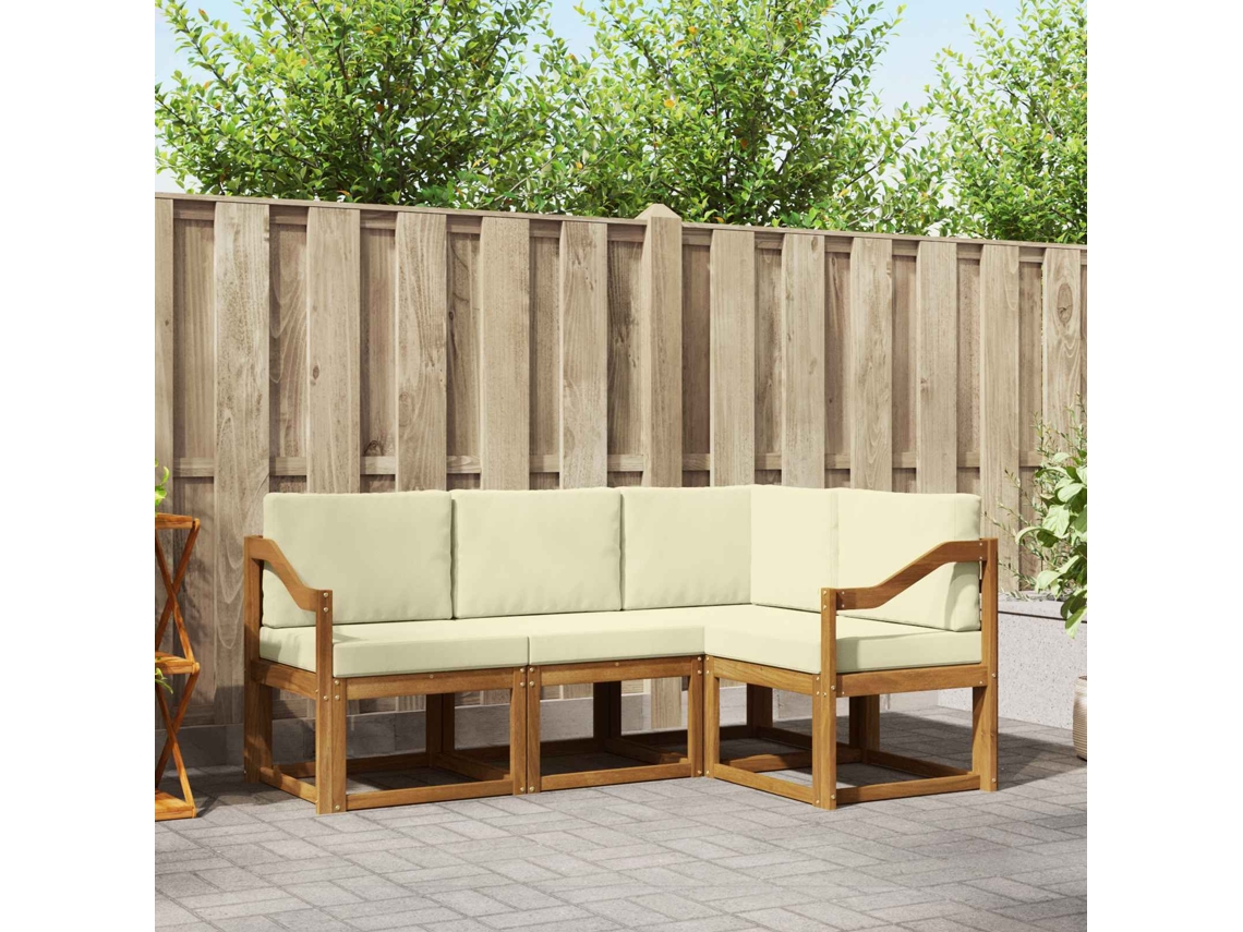 Vidaxl Conjunto De Sofás Para Exterior 4 Pcs Natural E Creme