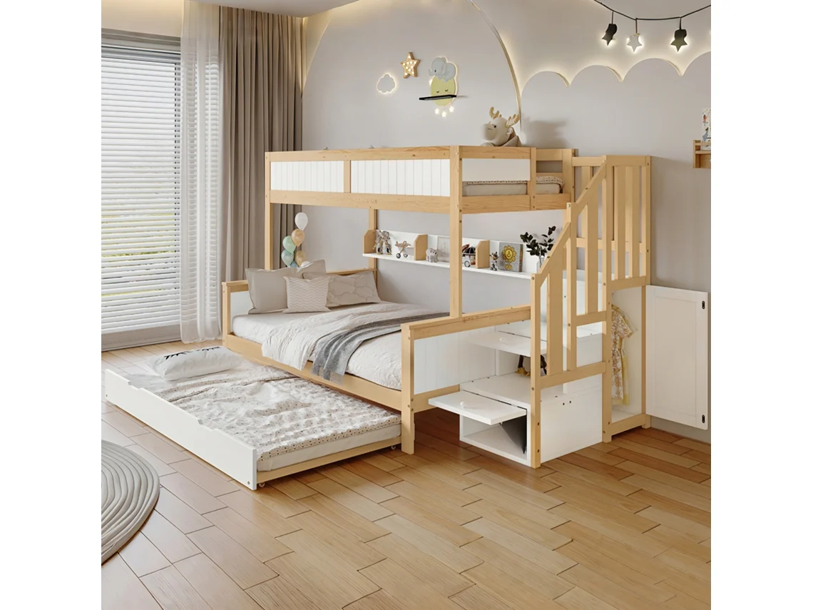 Beliche Branco/natural 90x200 + 90x190 + 120x200cm, Grade, Guarda-roupa, Escada Canto. -op