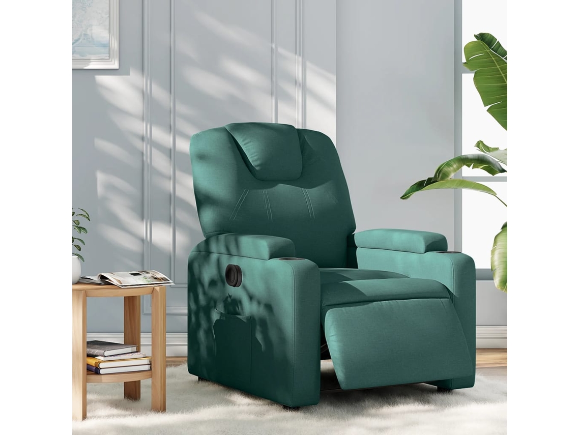 Vidaxl Poltrona Elétrica Reclinável Tecido Verde-escuro