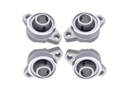 Conjunto de 4 blocos de rolamento em aço zincado Kp000 com flange de liberação automática (10 mm) para máquinas de processamento de alimentos.