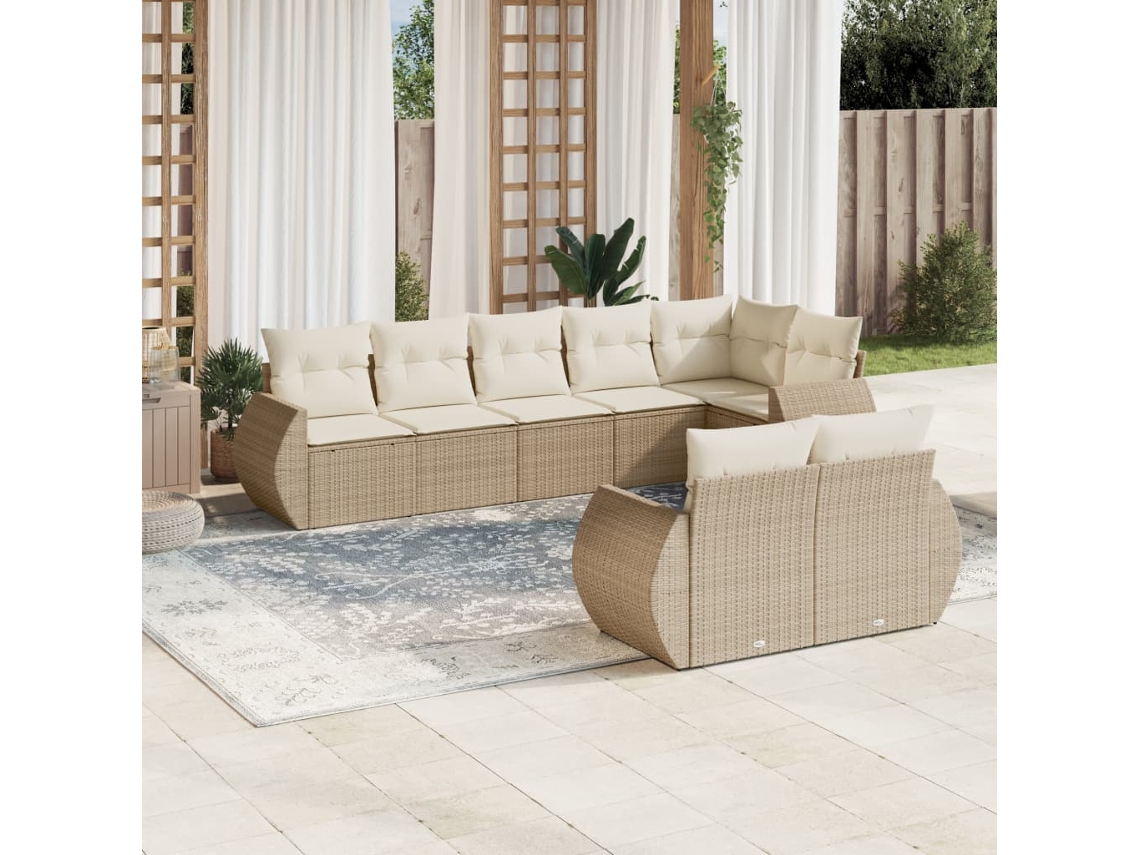 Vidaxl 8 Pcs Conjunto de Sofás P/ Jardim com Almofadões Vime Pe Bege