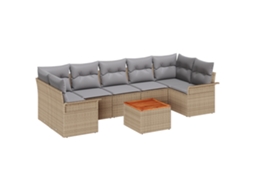 Conjunto 8 Conjunto De Sofá De Jardim Vidaxl Bege Vime Pe (298 X 132.5 X 69 Cm)
